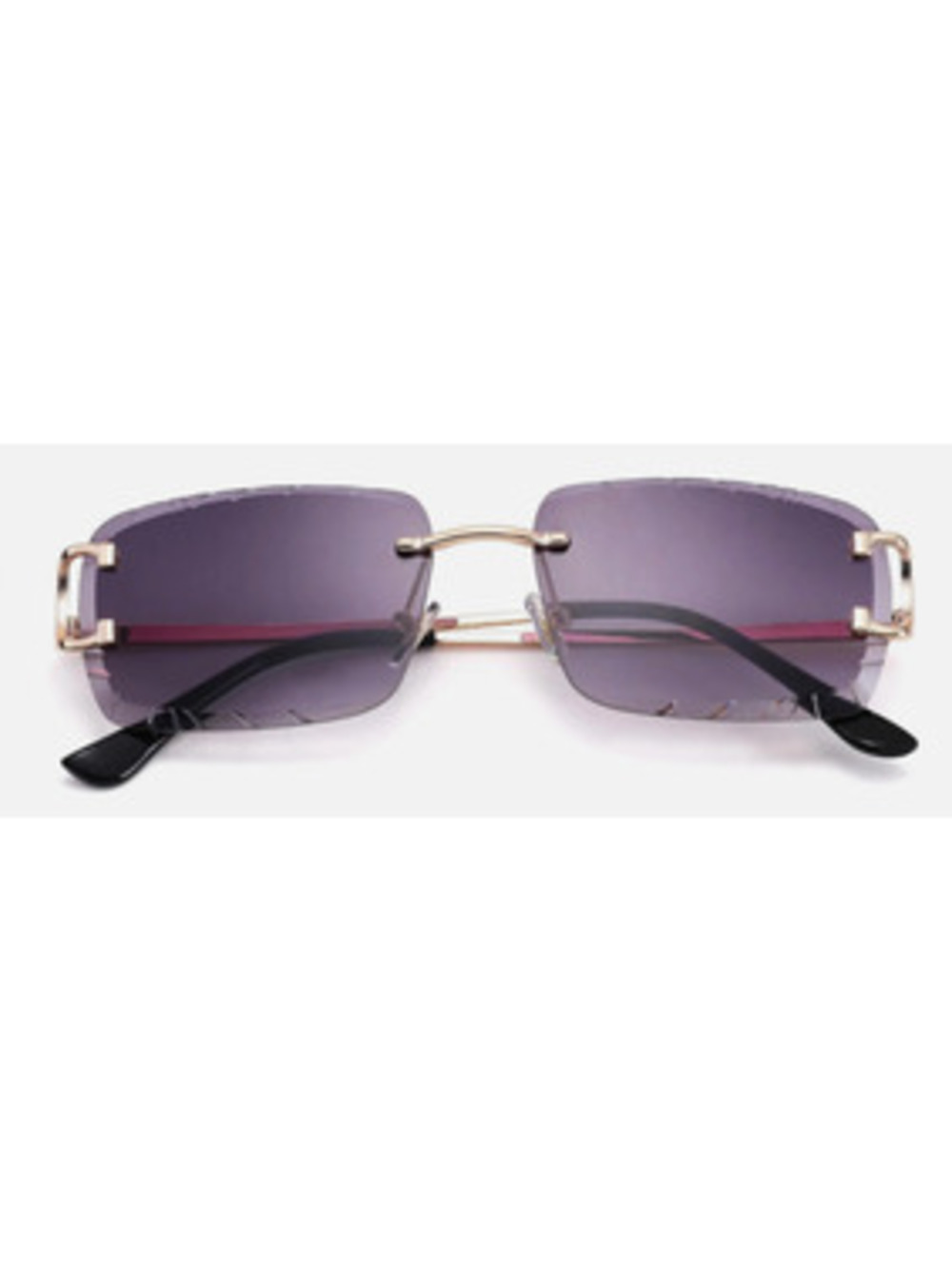 Rimless Sunglasses Diamond Cut Black Gradient lens and Gold